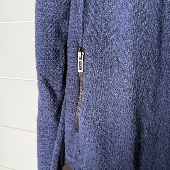 Nic+Zoe Open Front Cardigan Fringe Edges Zipper Pockets Blue Size Large - Picture 7 of 9